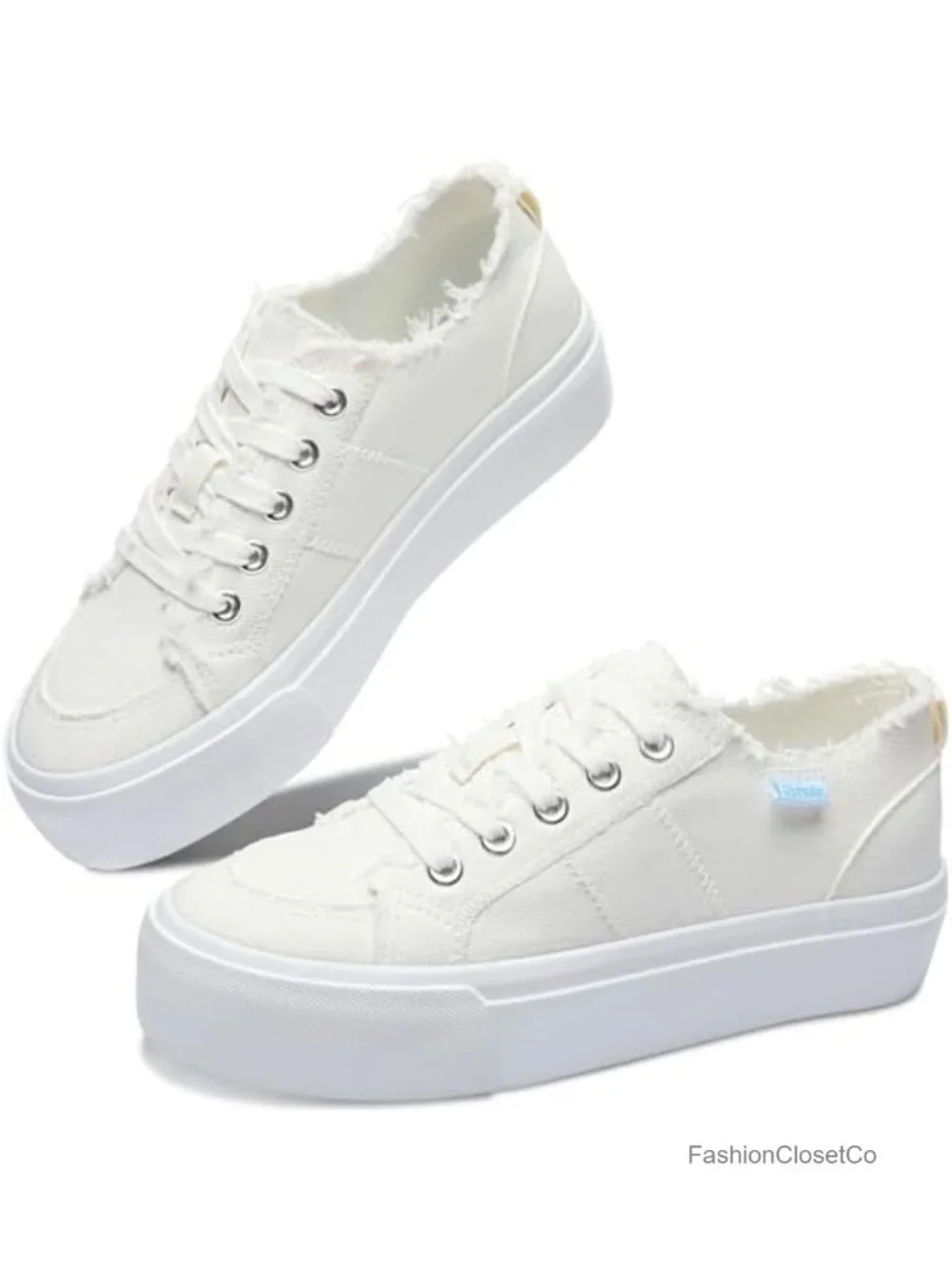 Women's Cotton Canvas Platform Sneakers Lace Up Low Top Walking Shoes